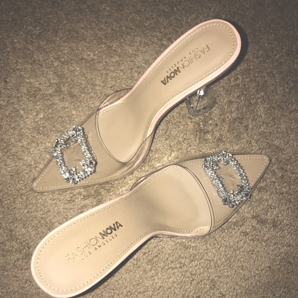 Fashionova PVC Rhinestone Heeled Mules